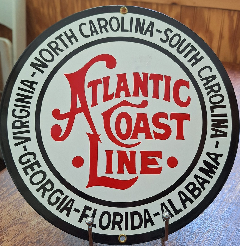Ande Rooney Atlantic Coast Line Railroad Porcelain Sign Enamel Steel 10"